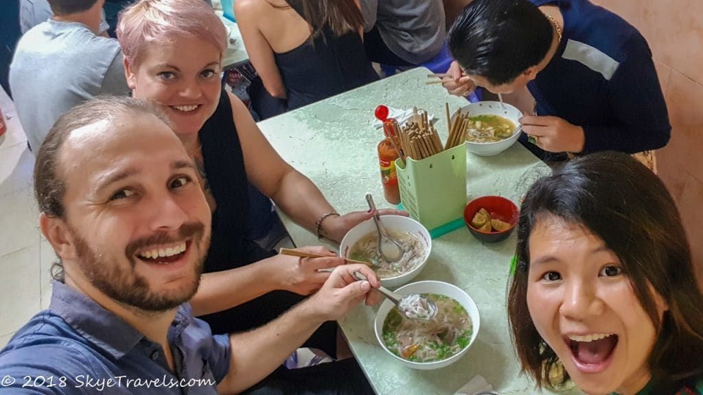 Selfie Eating Pho on Street Food Tour in Hanoi